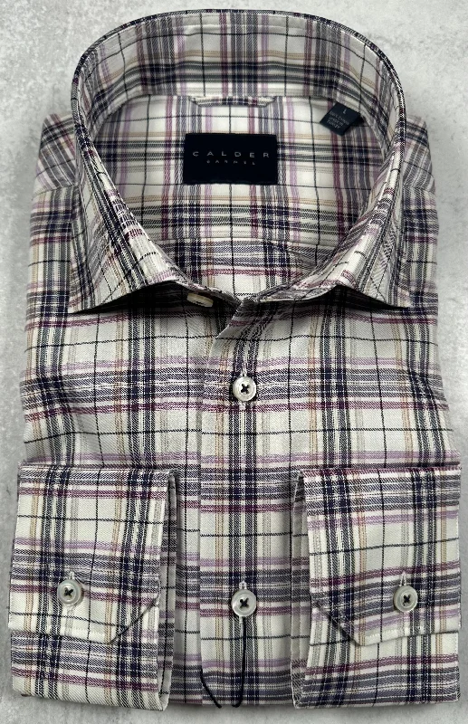 Calder Carmel Luxury 120's 2Ply Twill Plaid Windowpane Sport Shirt in Plum Hip Men's Retro