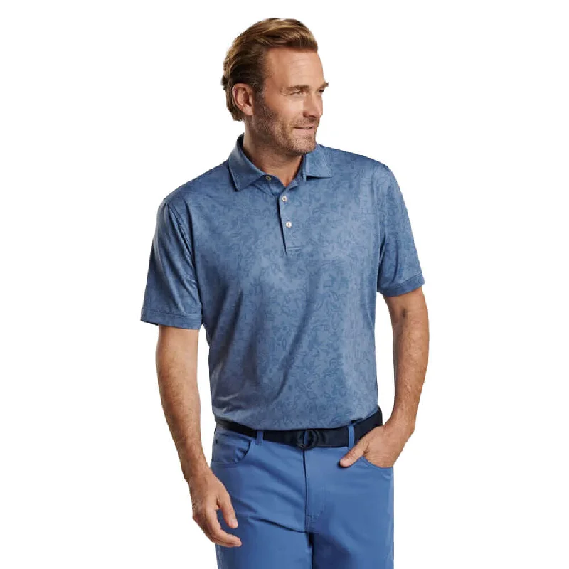 Peter Millar Carrow Botanical Performance Jersey Polo Shirt - Astral Blue Monochromatic Office Style