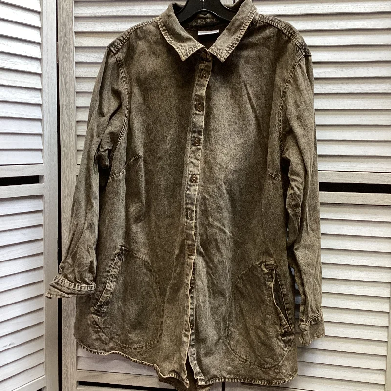 Jacket Shirt By Joan Rivers In Brown, Size: 2x Sporty Men's Athleisure 