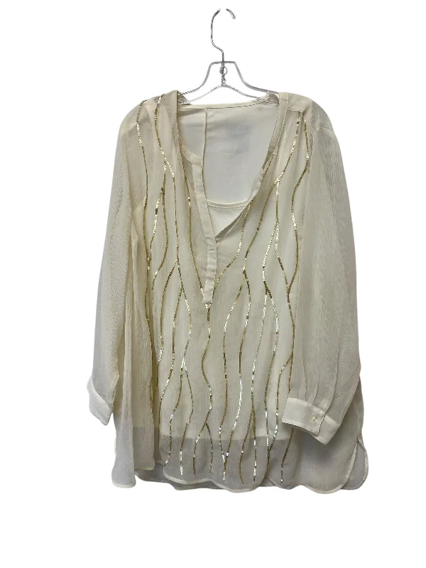 Top Long Sleeve By Catherines In Cream, Size: 2x Sleek Men's Metallic