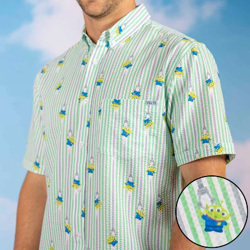 Disney and Pixar Toy Story "The Claaaaaw" – Stretch Seersucker Short Sleeve Shirt Cool Men's Skate