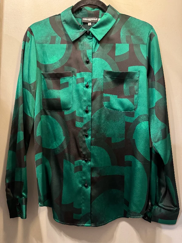 Top Long Sleeve Designer By Karl Lagerfeld In Black & Green, Size: M Trendy Men's Scandinavian