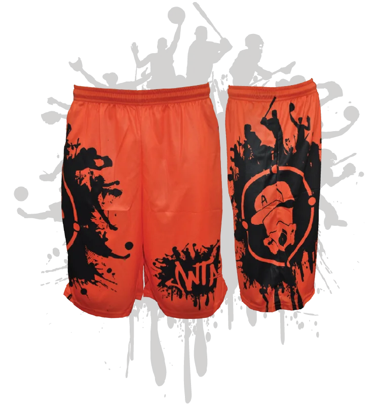 Splatter Splash Mens Full Dye Shorts Orange/Black Unique Men's Patch