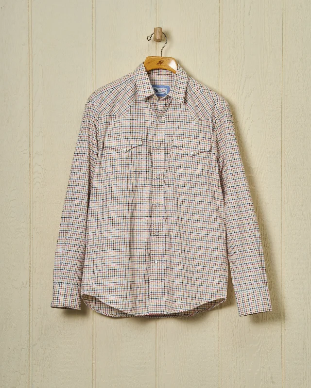 Western Sea-Washed Shirt in Cream Ground Mustard Tattersall Dapper Men's 1920S