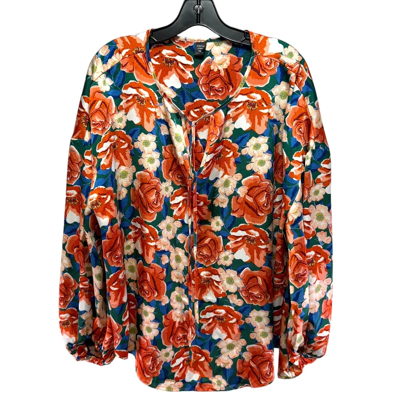 Top Long Sleeve By Shein In Floral Print, Size: 2x Monochromatic All
