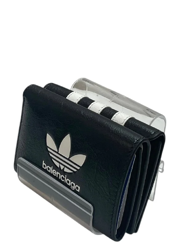 BALENCIAGA/Trifold Wallet/S/Leather/BLK/tri fold balenci adidas Refined Men's Velvet