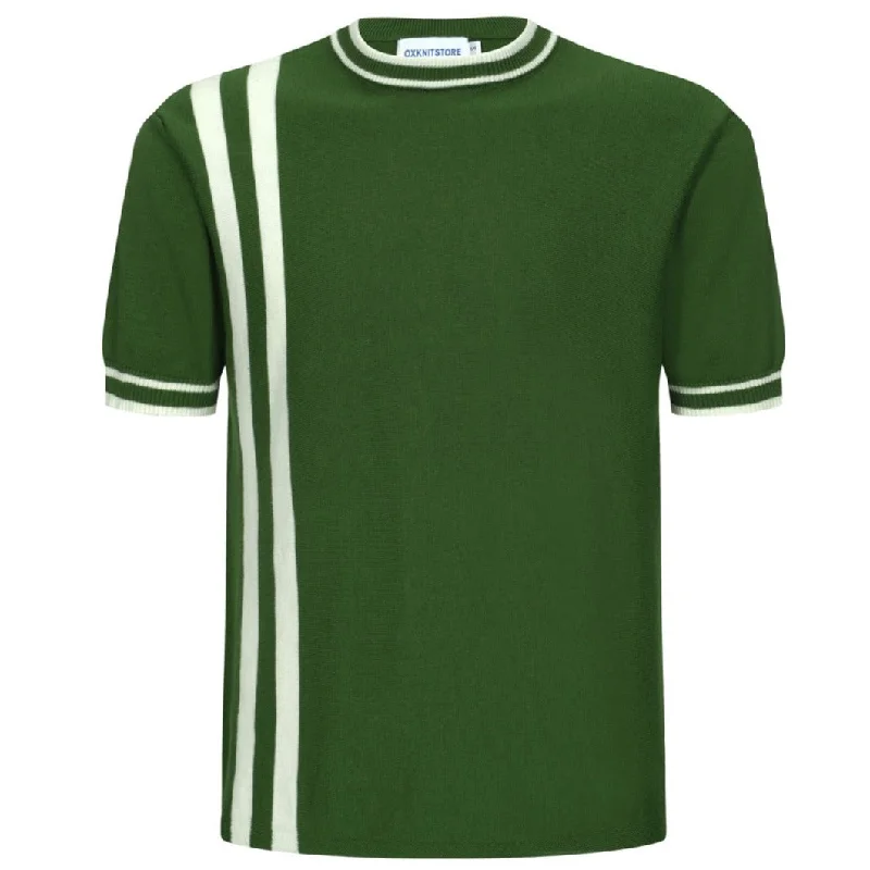 Men's Retro Mod Style Stripe Green Knit Tee Confident Men's Power