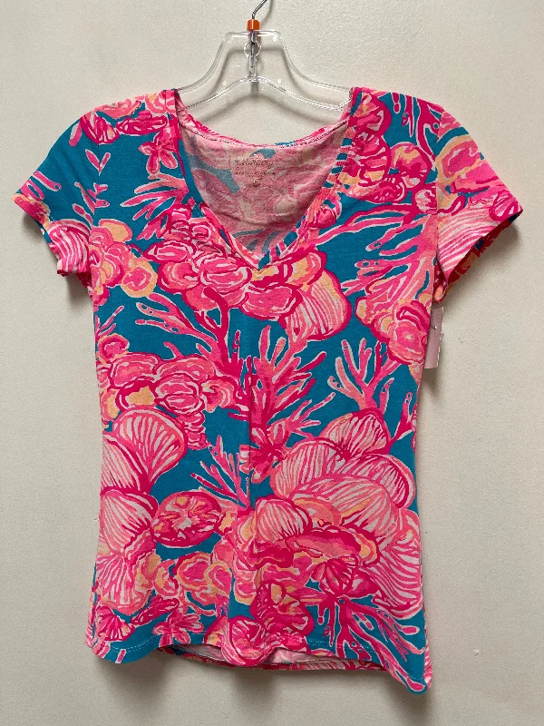 Top Short Sleeve Designer By Lilly Pulitzer In Blue & Pink, Size: Xs Unique Men's Patch