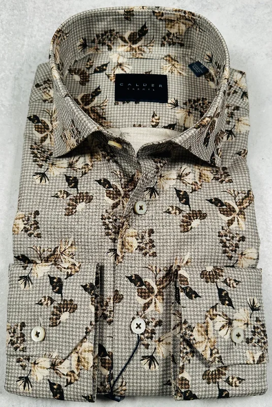 Calder Carmel Floral Overprint On Twill Melange Sport Shirt in Dove Sleek Men's Contemporary 