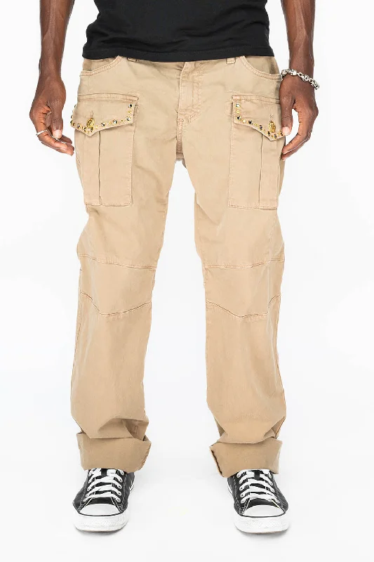 BOMBER POCKET PANTS WITH CRYSTALS IN BEIGE Practical Men's Multi