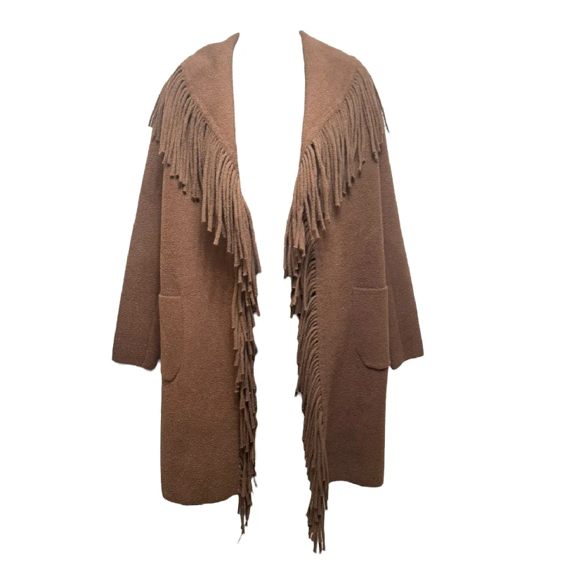 Belted Eyelash Fringe Coatigan By NVLT In Brown, Size: XS Refined Men's Hand