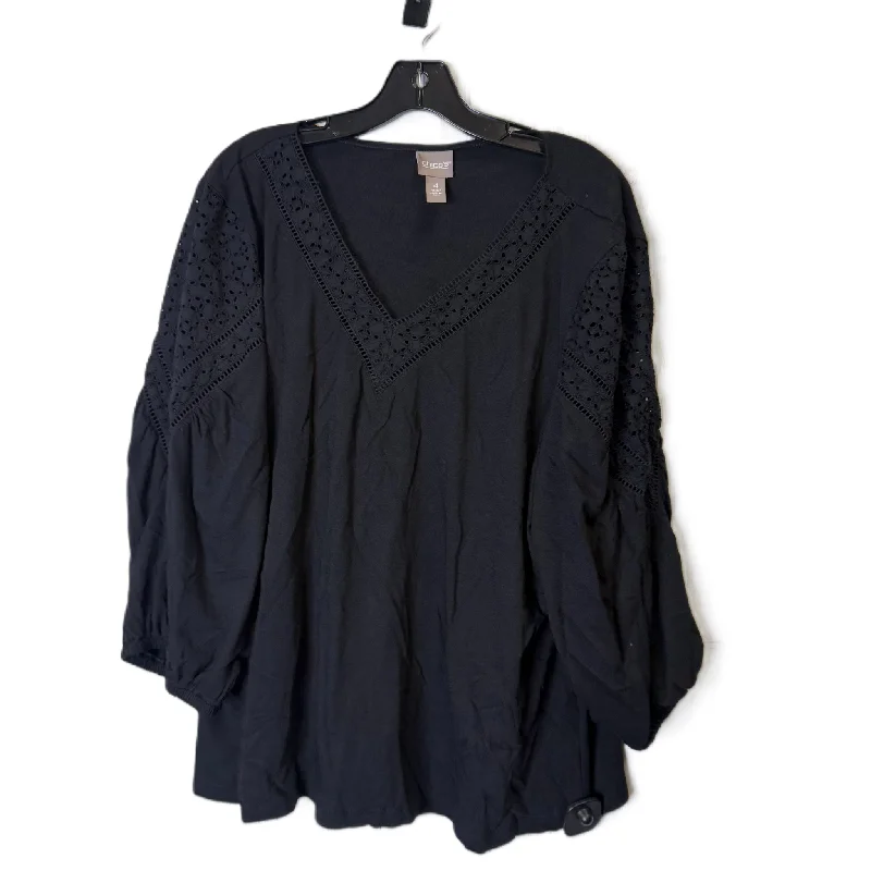 Top Short Sleeve By Chicos In Black, Size: 1x Streetwear Style