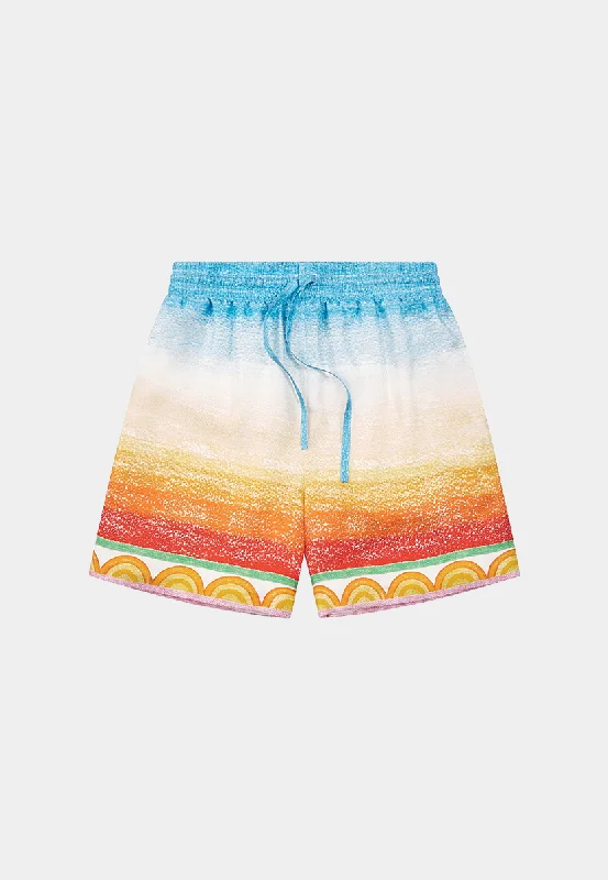 Casablanca Unisex Silk Shorts With Drawstrings Crayon Tennis Player Gradient Multi Casual Men's Loose Casablanca Unisex Silk Shorts With Drawstrings Crayon Tennis Player Gradient Multi Casual Men's Loose