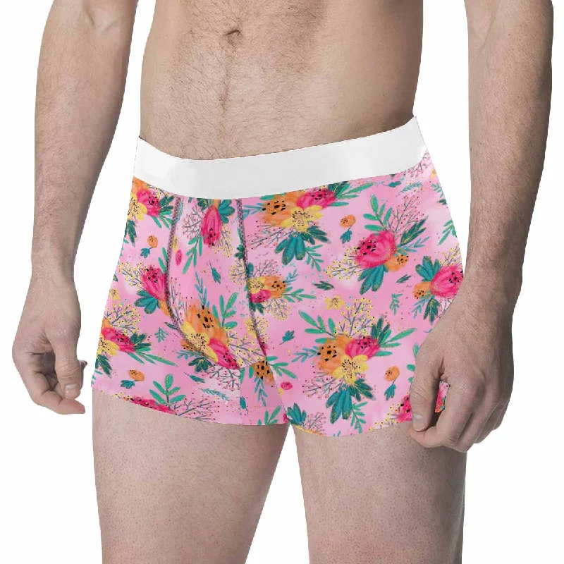 Australian Floral Pink Men's All Over Print Boxer Briefs (Made In AUS) Hip Men's Urban