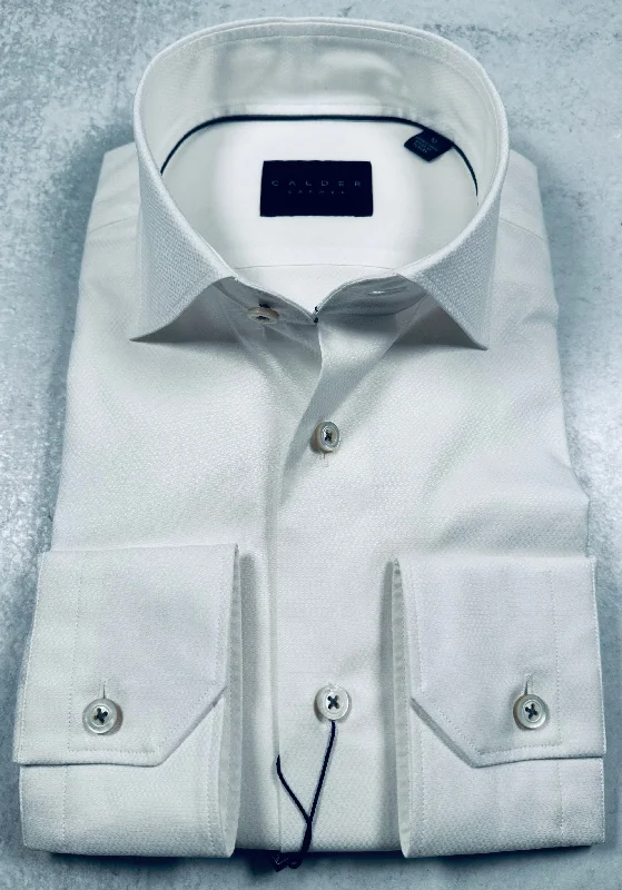 Calder Carmel Luxury 120's Micro Dobby Parque Solid Sport Shirt in White Laid