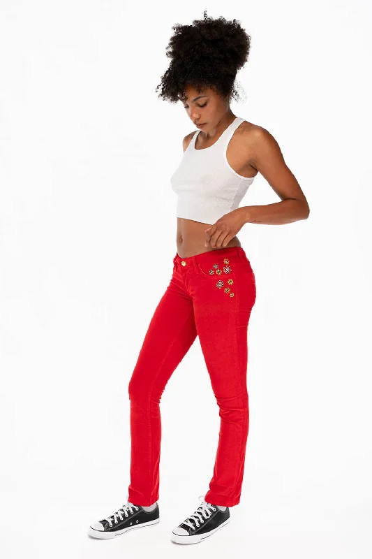 CRYSTAL FLOWER STRAIGHT LEG BABY CORDS IN RED Modern Men's 