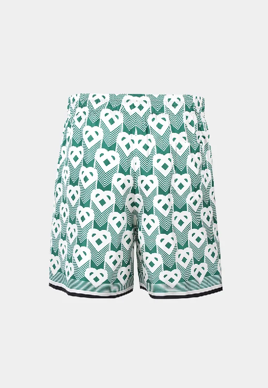 Casablanca Unisex Silk Shorts With Drawstrings Heart Monogram Gradient White/Green Practical Men's Quick Casablanca Unisex Silk Shorts With Drawstrings Heart Monogram Gradient White/Green Practical Men's Quick