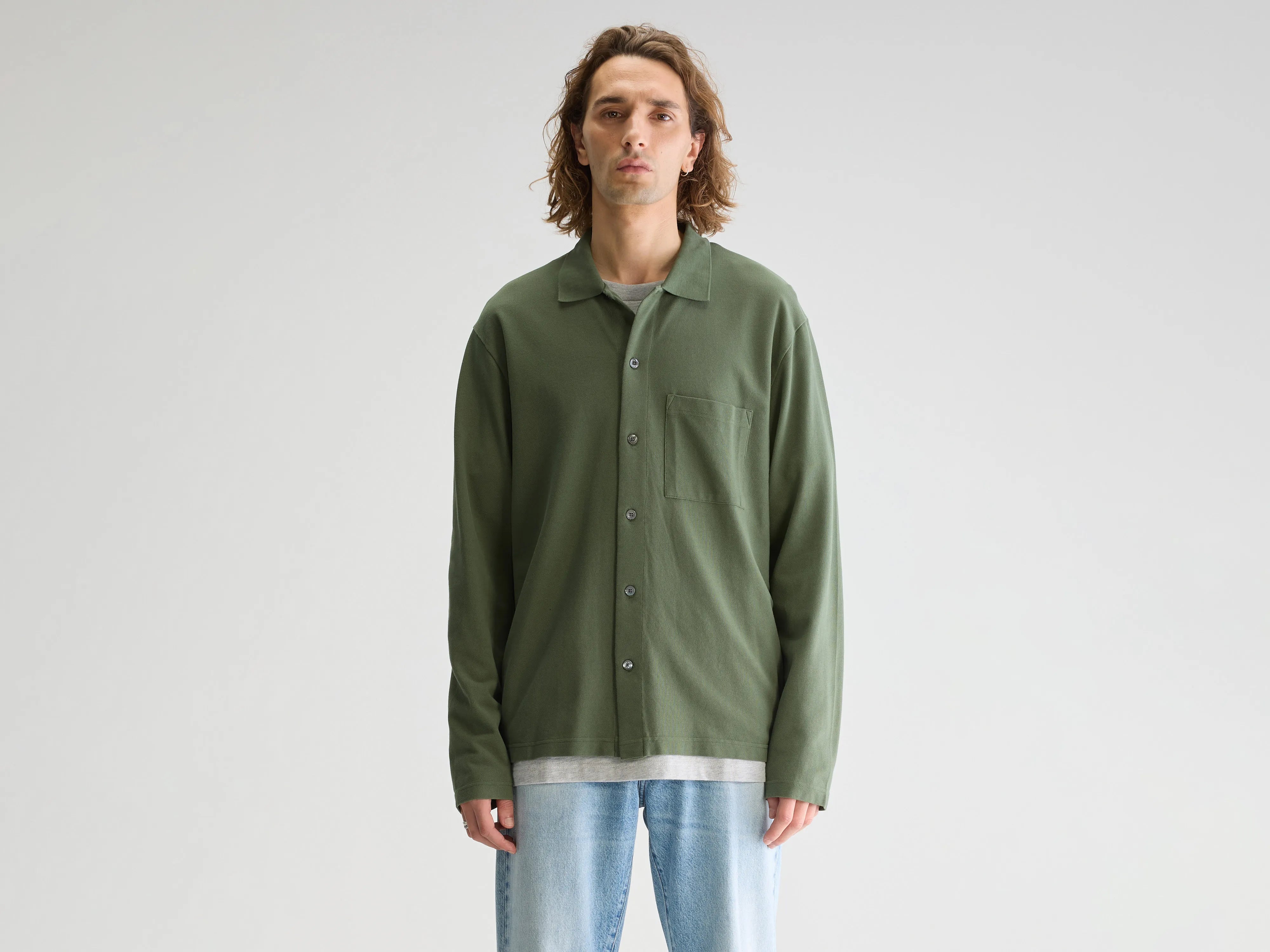 Vision long-sleeve polo (251 / M / THYME) Tough Men's Military
