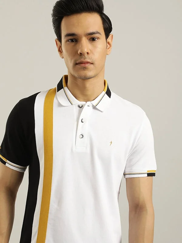 Men Color Block Polo T-Shirt Preppy Men's College