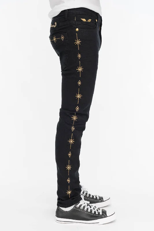 YUMA SKINNY MENS JEANS IN BLACK WITH GUNSLINGER CRYSTAL MOTIF Youthful Men's Pop