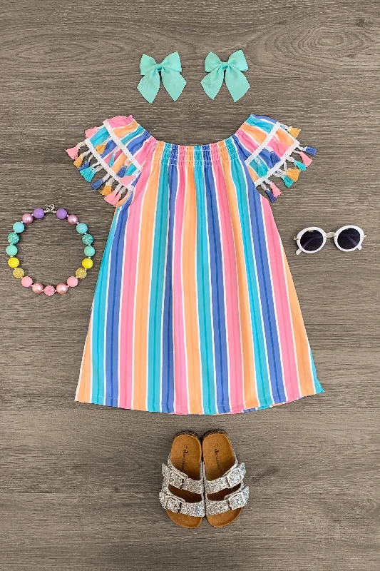 Summer Stripe Tassel Dress Monochromatic All