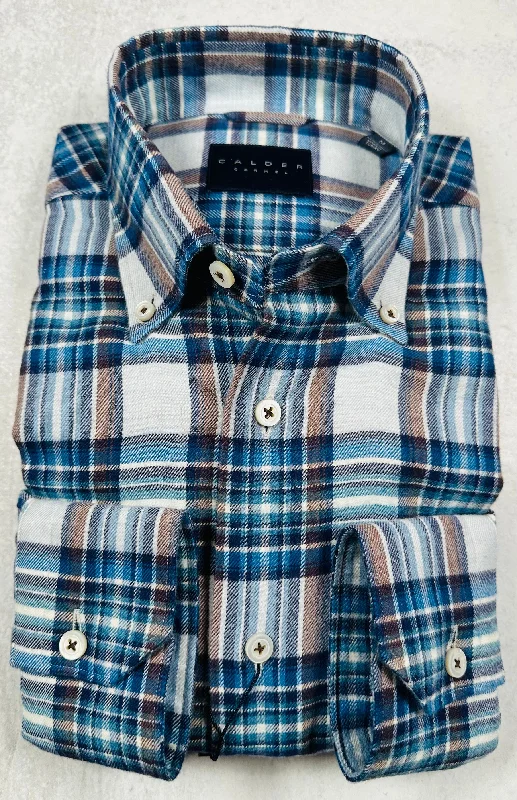 Calder Carmel Ultimate Luxe Double Twisted Plaid Flannel Sport Shirt in Cadet Stylish Men's Neon