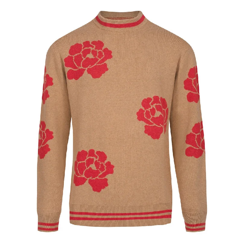Men's coffee-colored floral 1950s knit T-shirt Practical Men's Quick
