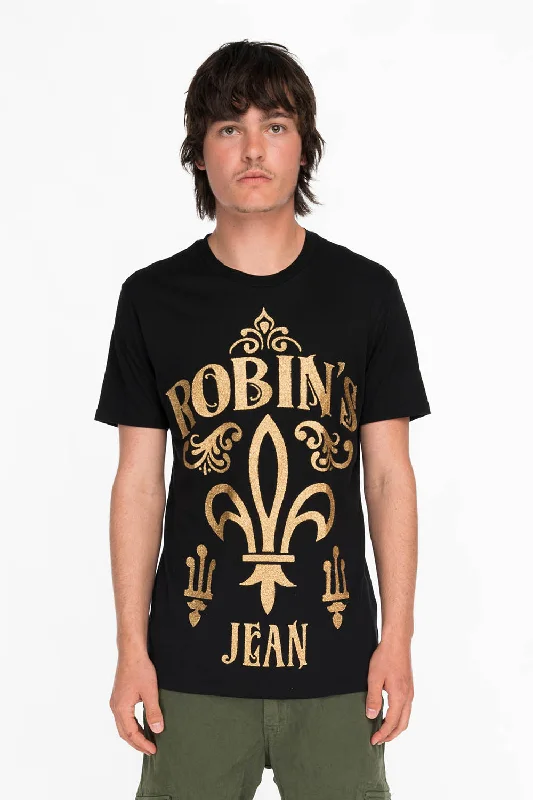 GOLD GLITTER FLEUR TEE IN BLACK Traditional Men's Wool