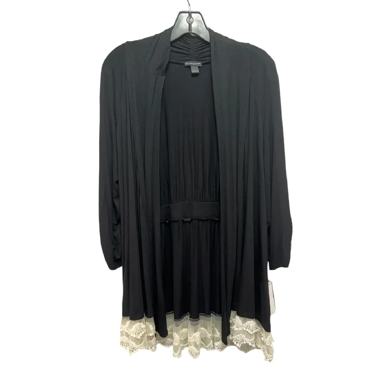 Lace Trim Cardigan By New Directions In Black & Cream, Size: S British Gentleman Style