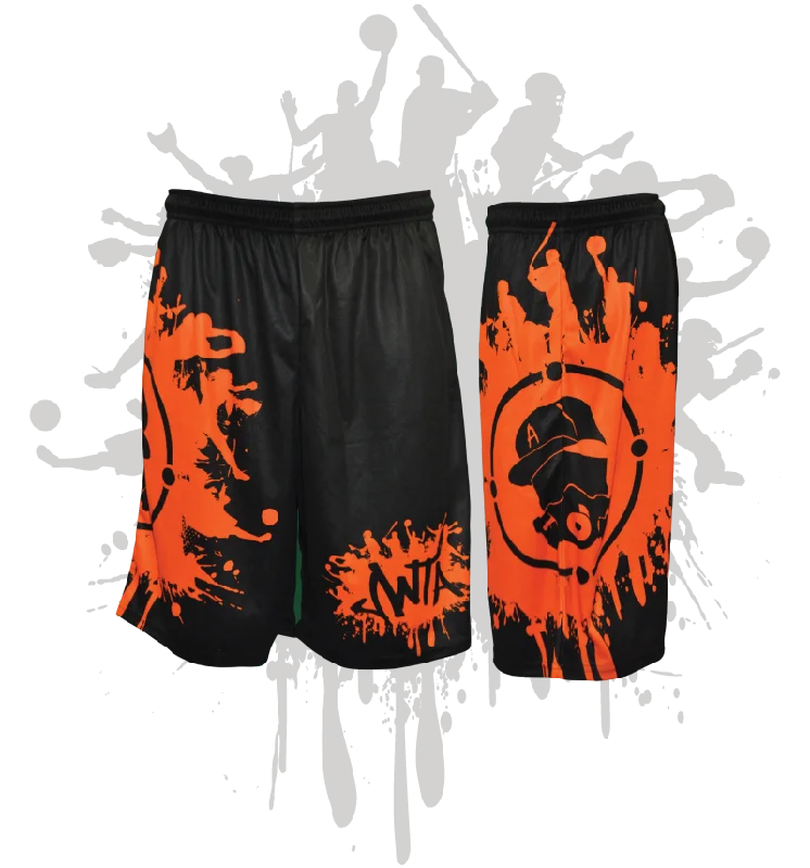 Splatter Splash Mens Full Dye Shorts Black/Orange Artistic Men's Avant