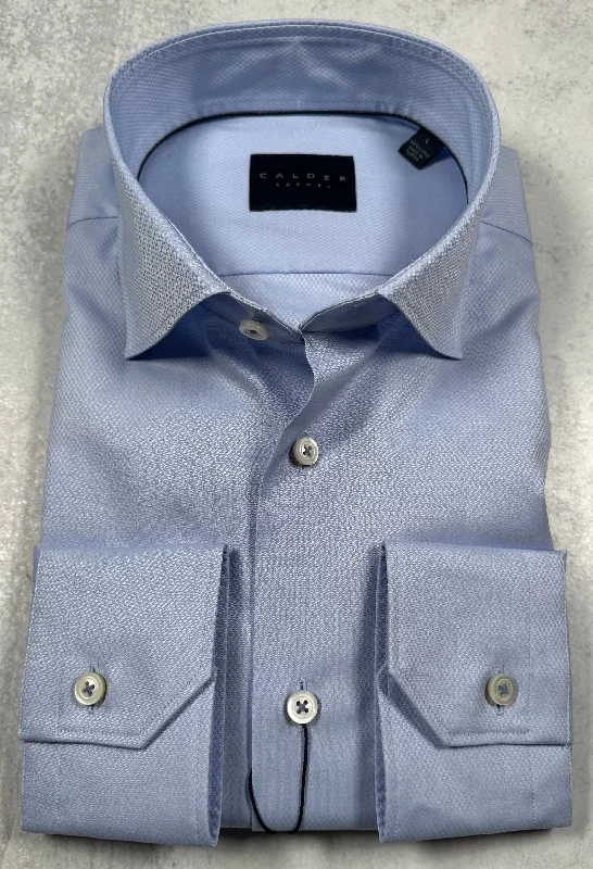 Calder Carmel Luxury 120's Micro Dobby Parque Solid Sport Shirt in Sky Blue Modern Men's 