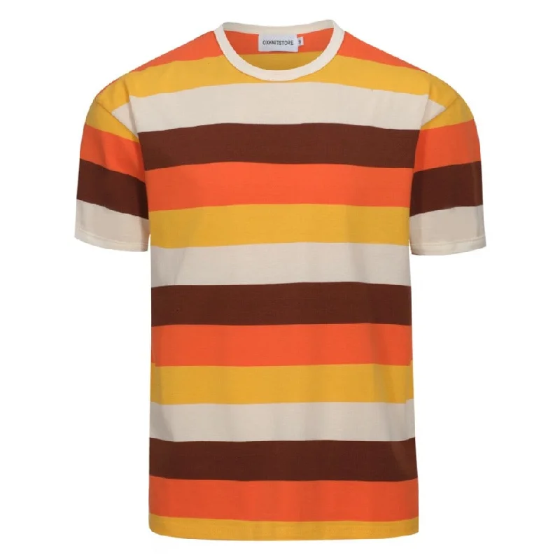 Men's 70s Retro Striped Cotton T-Shirt Street