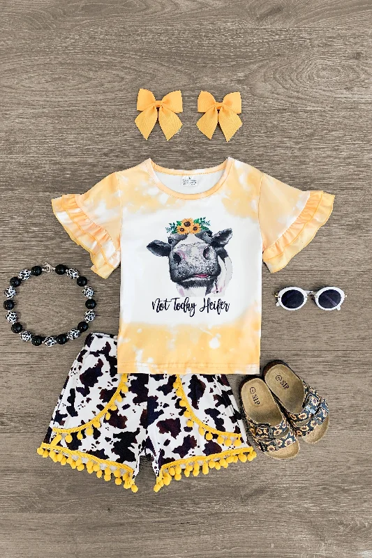 "Not Today Heifer" Yellow Short Set Laid