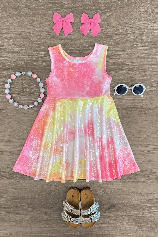 Pink Lemonade Tie Dye Shimmer Dress British Gentleman Style