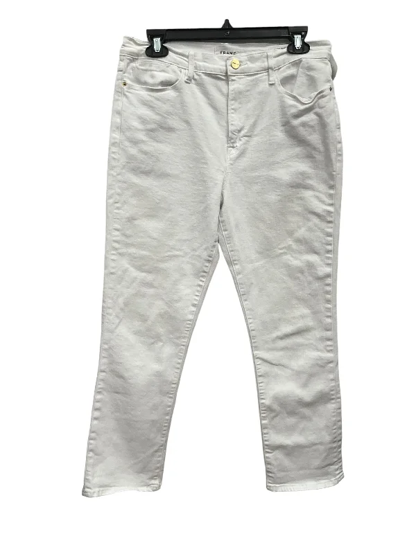 White Jeans Straight Frame, Size 12 Sleek Men's Metallic