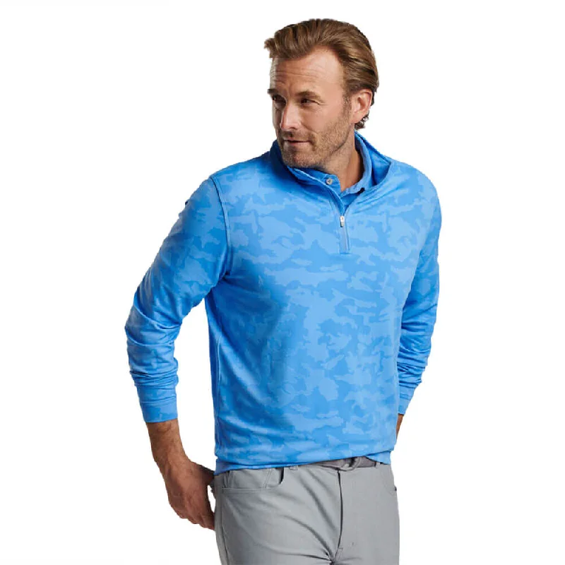 Peter Millar Perth Camo Performance 1/4 Zip Pullover Sweater - Liberty Blue Confident Men's High