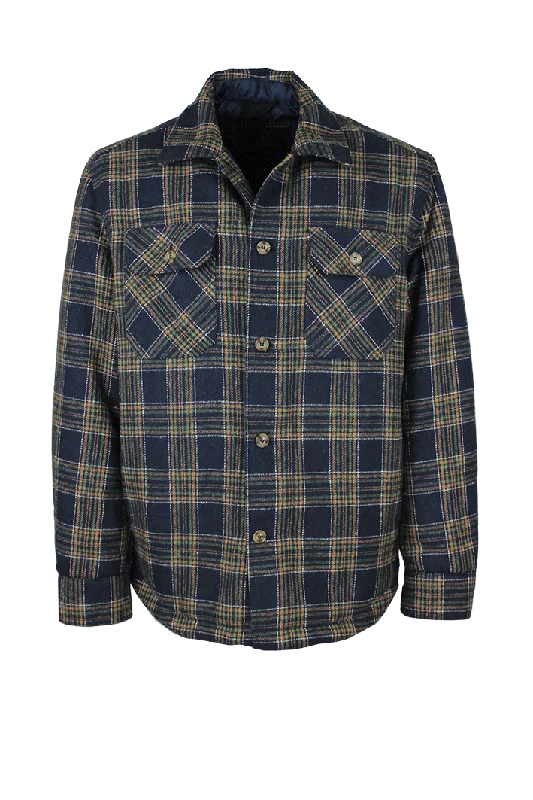 MJ001 - Men's Check Padded Overshirt - NAVY/GREEN Artistic Men's Avant