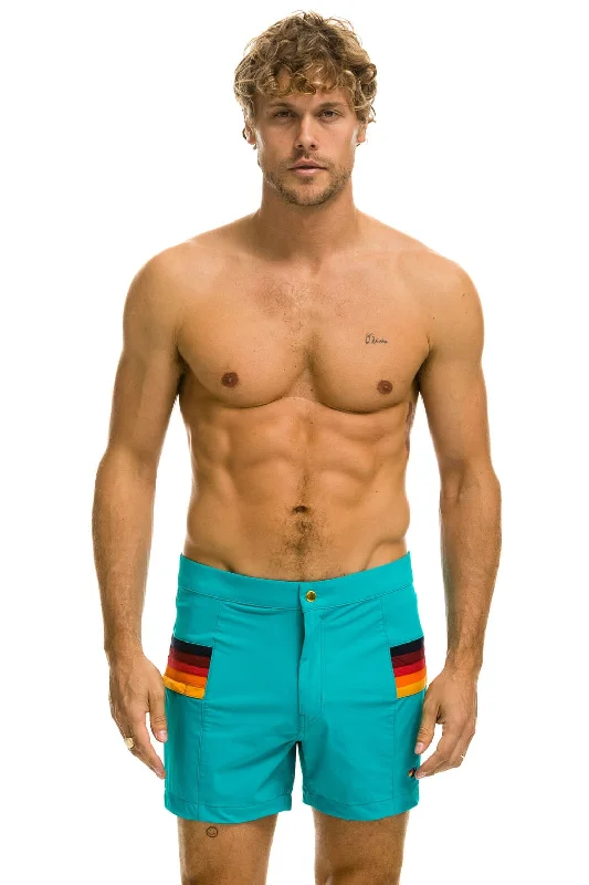 MEN'S HORIZONTAL 5 STRIPE FLEX SHORTS - JADE Unique Men's Patch