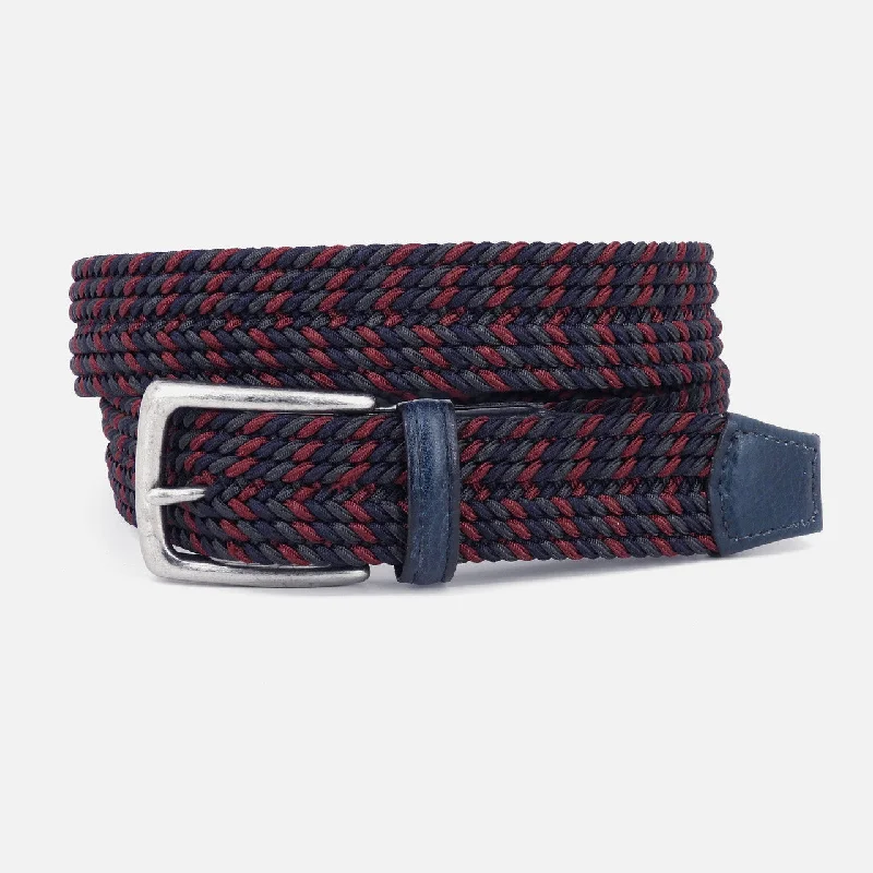 Torino Italian Braided Stretch Rayon Casual Belt - Navy Multi Monochromatic All