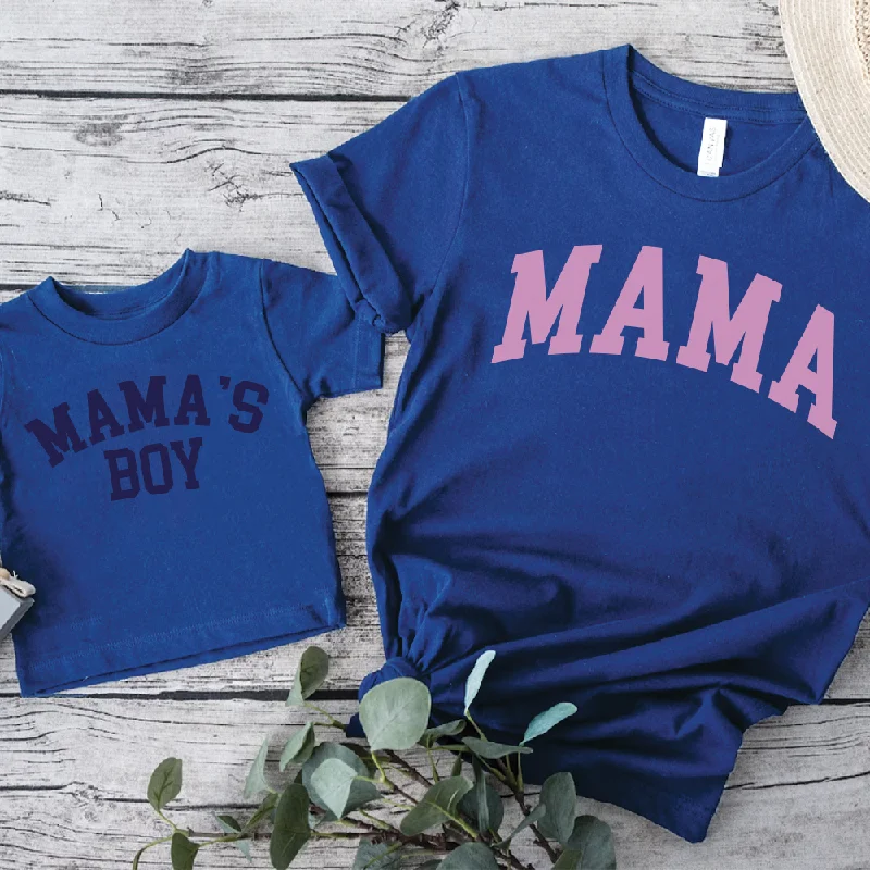 Mama & Mama's Boy College Matching Royal Blue T-Shirts Masculine Men's Thick