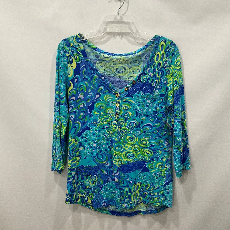 Blue Green Top Long Sleeve Lilly Pulitzer, Size S Sleek Men's Metallic