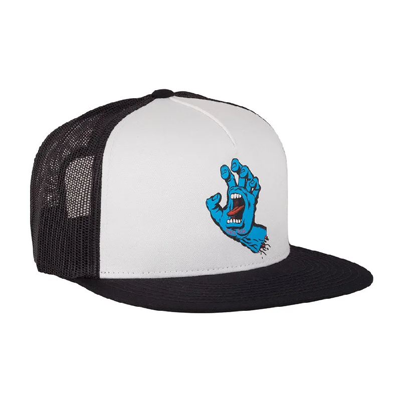 Santa Cruz Screaming Hand Front Mesh Trucker High Profile Men's Hat - White/Black Sporty Men's Athleisure Santa Cruz Screaming Hand Front Mesh Trucker High Profile Men's Hat - White/Black Sporty Men's Athleisure