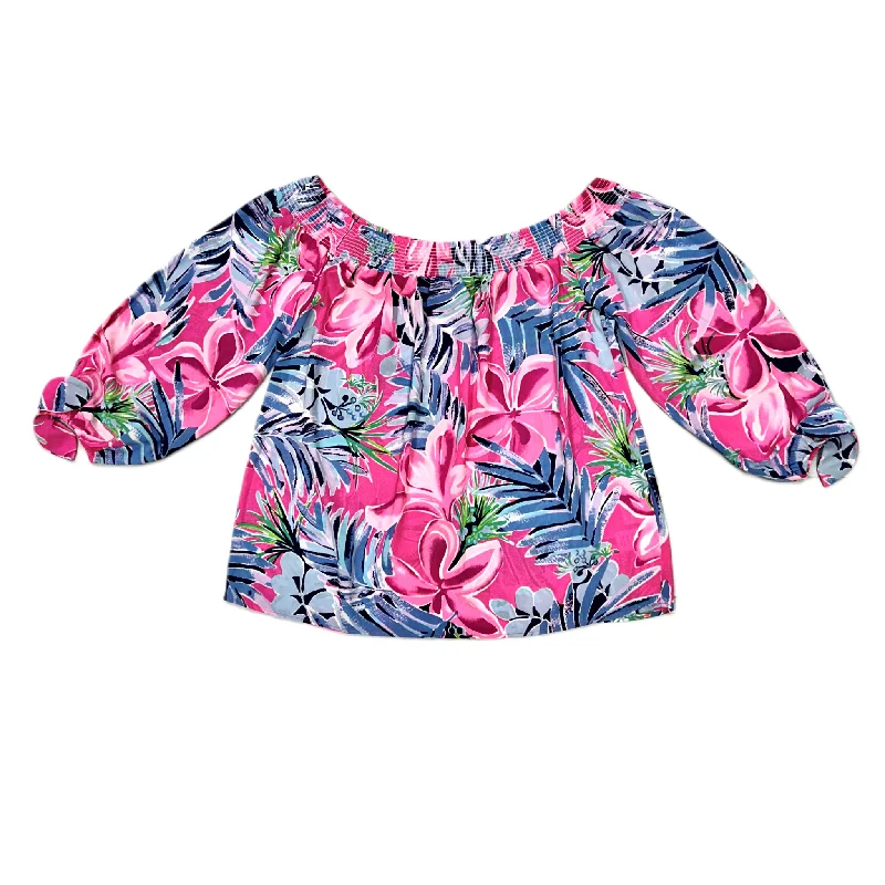 Flowered Top Long Sleeve Designer By Lilly Pulitzer, Size: S Beach
