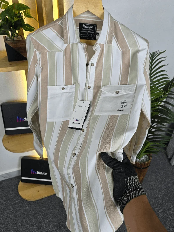 Stripe Double Pocket Shirt Biscuit Modern Men's Tech
