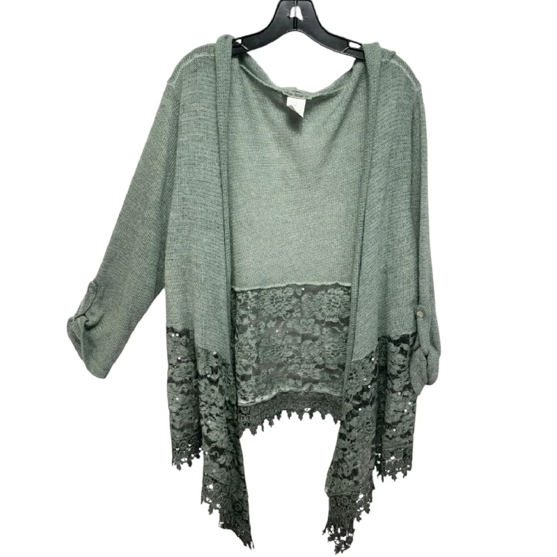 Lace Trim Sweater Cardigan By Indigo Thread In Green, Size: 2x Modern Men's Tech