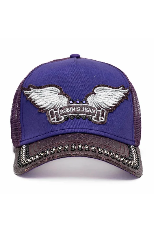 PURPLE/WINE OSTRICH TRUCKER HAT WITH SILVER EMBELLISHMENT Artistic Men's Hand