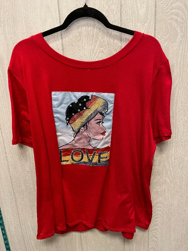 Top Short Sleeve By Love J In Red, Size: 3x Modern Men's 