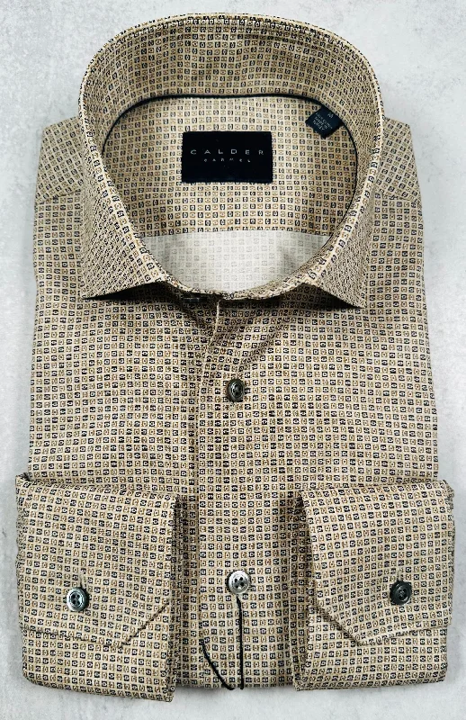 Calder Carmel Luxury Italian Printed Micro Neat Sport Shirt in Sand Adventure