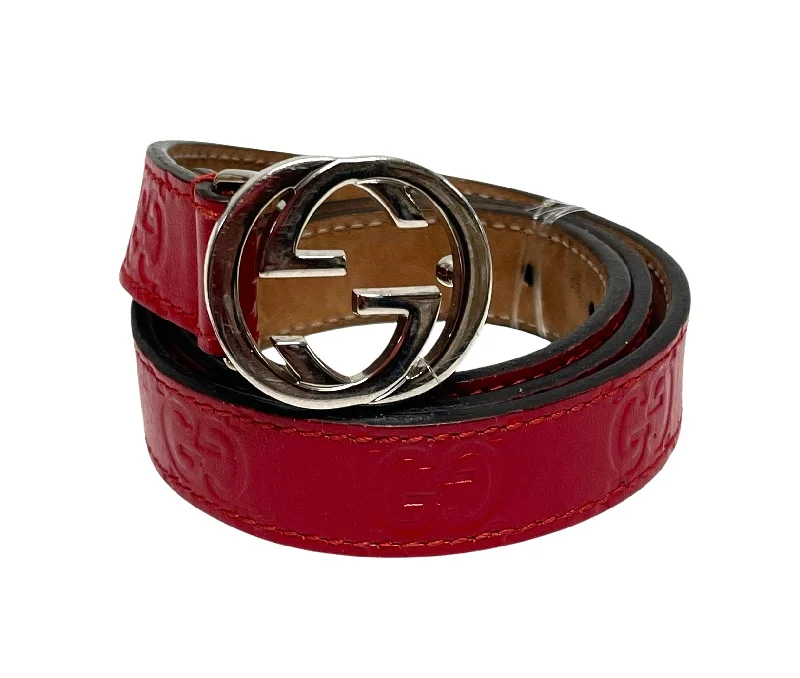 GUCCI/Belt/Monogram/Leather/RED/258395 RED MONOGRAM Elegant Men's Formal 