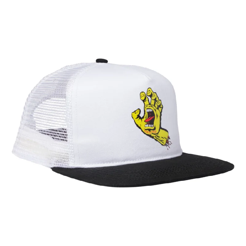 Santa Cruz Screaming Hand Front Mesh Trucker High Profile Men's Hat - White/White Business Santa Cruz Screaming Hand Front Mesh Trucker High Profile Men's Hat - White/White Business